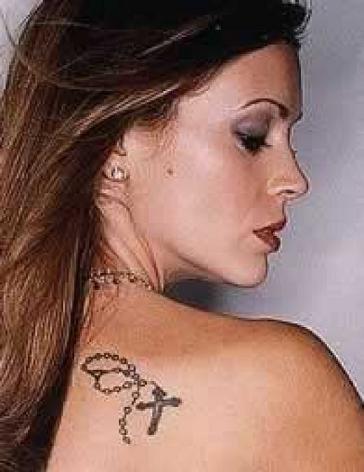 back shoulder tattoos. Alyssa Milano Celebrity Shoulder Tattoo Picture