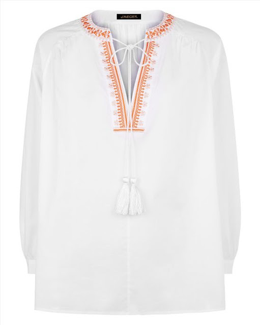 White Boho Blouse with Orange Embroidery