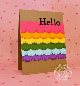 Sunny Studio Stamps:  Sunny Borders Scalloped Rainbow Hello Card by Elise Constable.