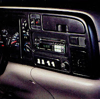 image in color of the interior of Matt Billmeier's 1995 Dodge Ram truck  highlighting the radio