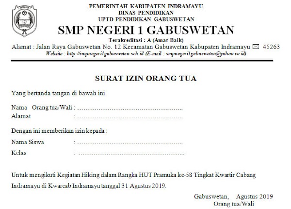 Contoh Surat Izin Orang Tua Untuk Kegiatan Lomba