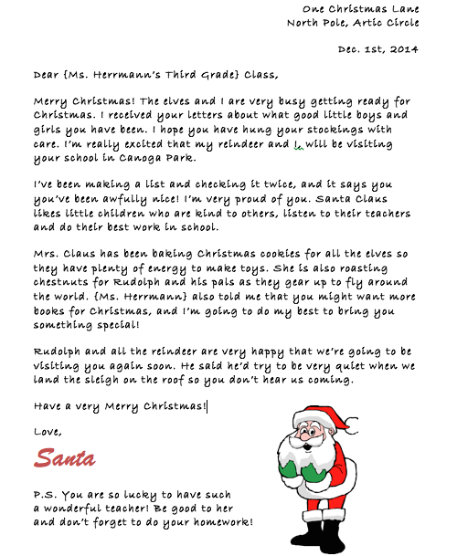 Letter from Santa to your Students