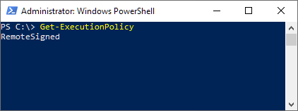 Screenshot of PowerShell showing Get-ExecutionPolicy RemoteSigned