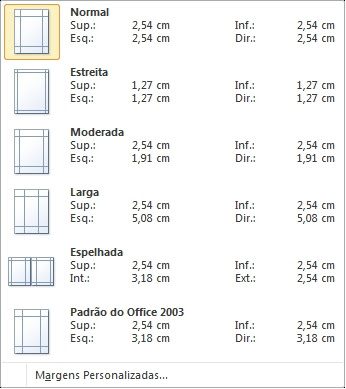 Margens do word 2010