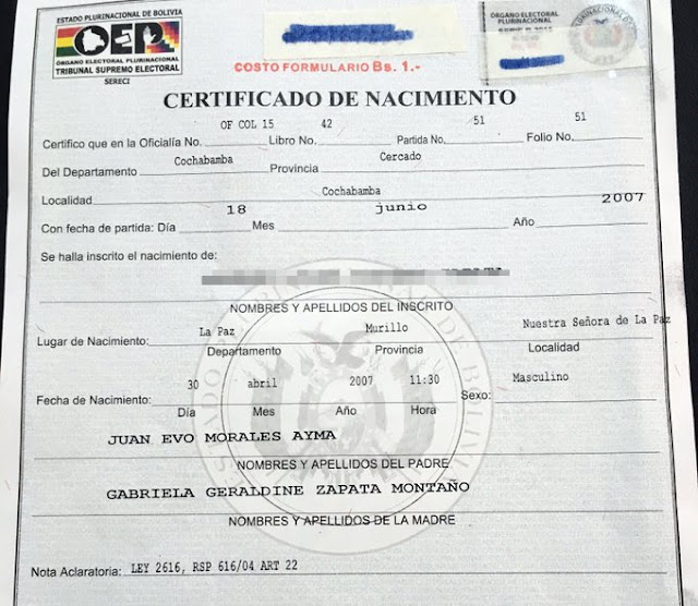 Certificado de Nacimiento de Fidel Hugo Morales Zapata
