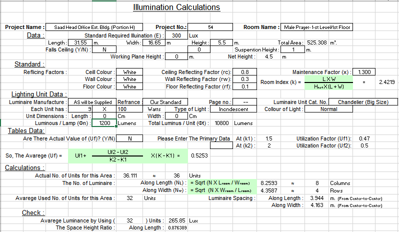 Lighting Calculations Excel Sheet - Free Download