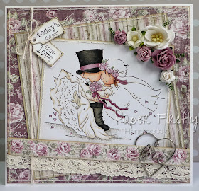 Romantic vintage style wedding card with cute wedding couple