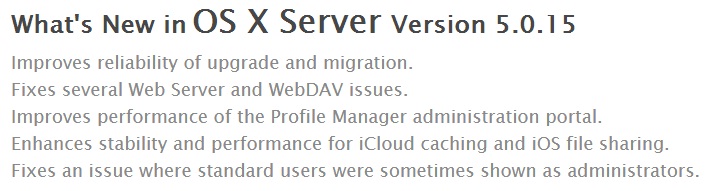 Mac OS X Server 5.0.15 Changelog