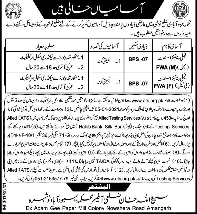 Latest Jobs in Population Welfare Department 2021 -Download Application Form ATS