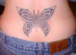 Sexy Girl with Butterfly Tattoos on Lower Back