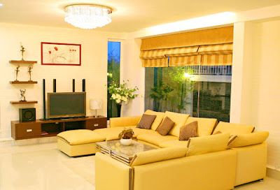 Thiết kế phòng khách màu vàng chanh