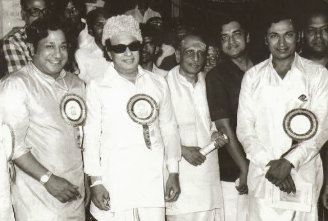 MGR with Kannada 'Super Star' Rajkumar & Sivaji Ganesan in a Film Function