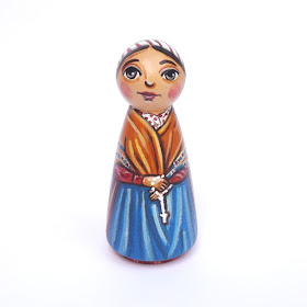 Saint St Bernadette Soubirous Our Lady of Lourdes Virgin Mary Shrine Catholic Christian Religious Painted Wooden Peg Doll Toy Figurine personalized custom colorful painted art child birthday birth christening baptism confirmation wedding Christmas holiday holy communion gift present souvenir keepsake Madonna Marian apparition miniature statue sister revelation shepherd patron cave