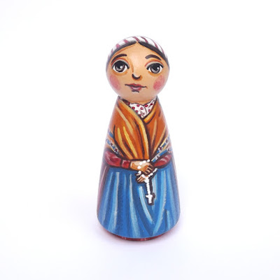 Saint St Bernadette Soubirous Our Lady of Lourdes Virgin Mary Shrine Catholic Christian Religious Painted Wooden Peg Doll Toy Figurine personalized custom colorful painted art child birthday birth christening baptism confirmation wedding Christmas holiday holy communion gift present souvenir keepsake Madonna Marian apparition miniature statue sister revelation shepherd patron cave