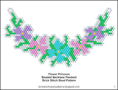 Free brick stitch seed bead necklace pendant pattern color chart.