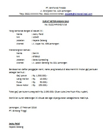 Surat Keterangan Gaji Karyawan  Cara Buat Surat