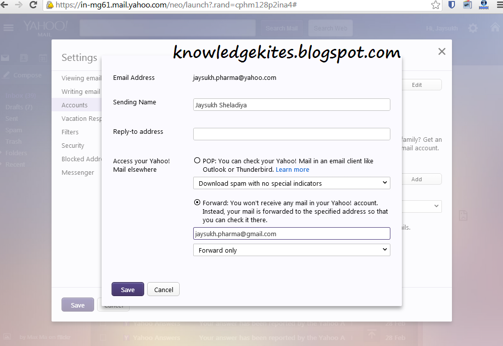 Forward Yahoo mail in your Gmail mail account - inbox 3