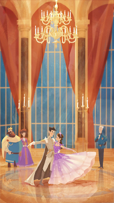 Princess Signy dancing with Prince Aldous in a royal ballroom