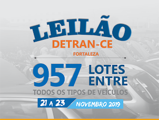 Detran realiza leilão de veículos de 21 a 23 de novembro de 2019