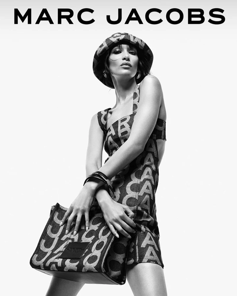 Posing in black and white, Bella Hadid fronts Marc Jacobs Denim Monogram 2022 campaign