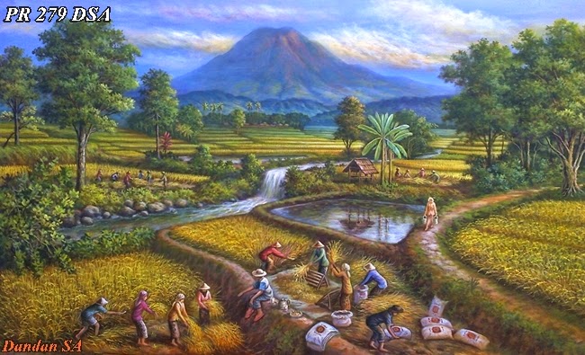 contoh lukisan pemandangan  alam yang sederhana Koleksi 