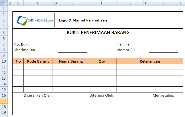 Fungsi dan Contoh Form Bukti Penerimaan Barang dalam Excel - ADH-EXCEL