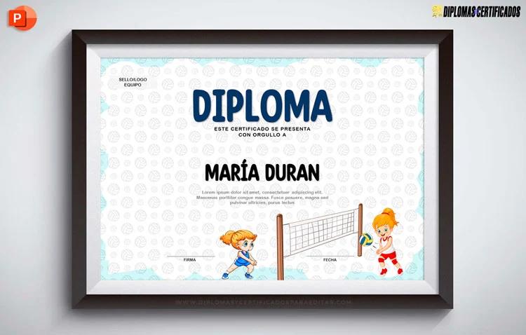 Diploma deportivo para niños disciplina Voleibol