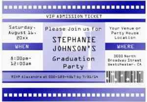 Blue White Ticket Graduation Party Invitation