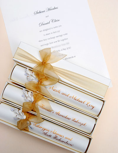 Sabina ordered these wedding scroll invitations for her closest family in