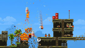 Broforce - Bronan the barbarian using his super attack against some terrorists.