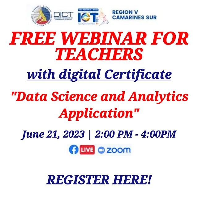 Free Webinar for Teachers with digital Certificate on "Data Science and Analytics Application" | June 21, 2023 | Register here!