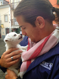 Jonathan and a puppy in Lisbon on Semi-Charmed Kind of Life