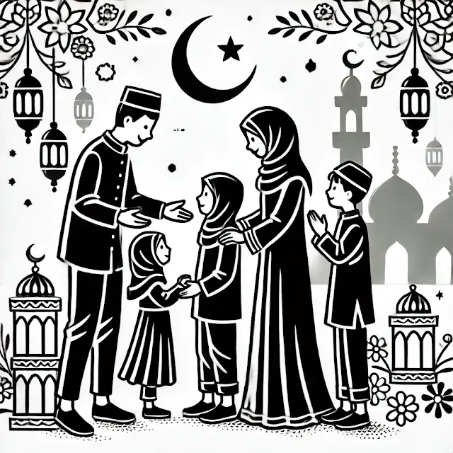 Gambar Mewarnai Siluet Keluarga Bersalaman