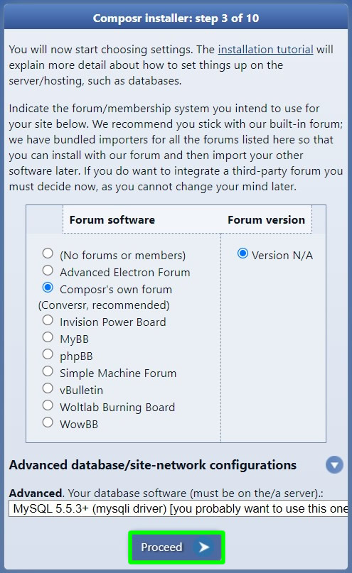 choosing composr forum software xampp installation