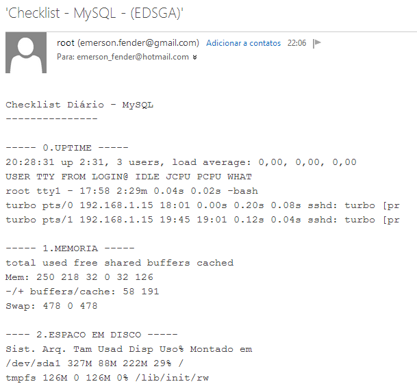 Imagem de exemplo do e-mail do checklist