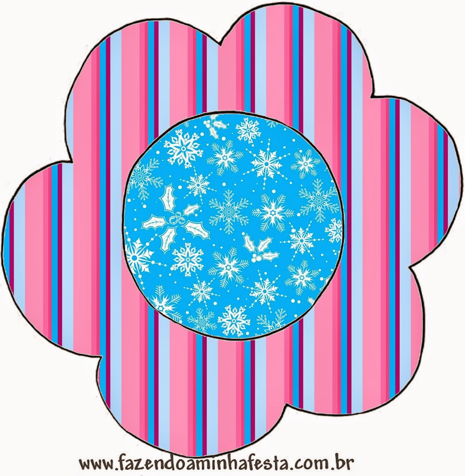 Tarjeta con forma de flor de Frozen en Morado y Celeste para Navidad.