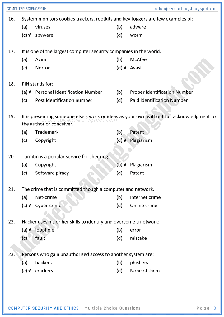 computer-security-and-ethics-mcqs-computer-science-9th