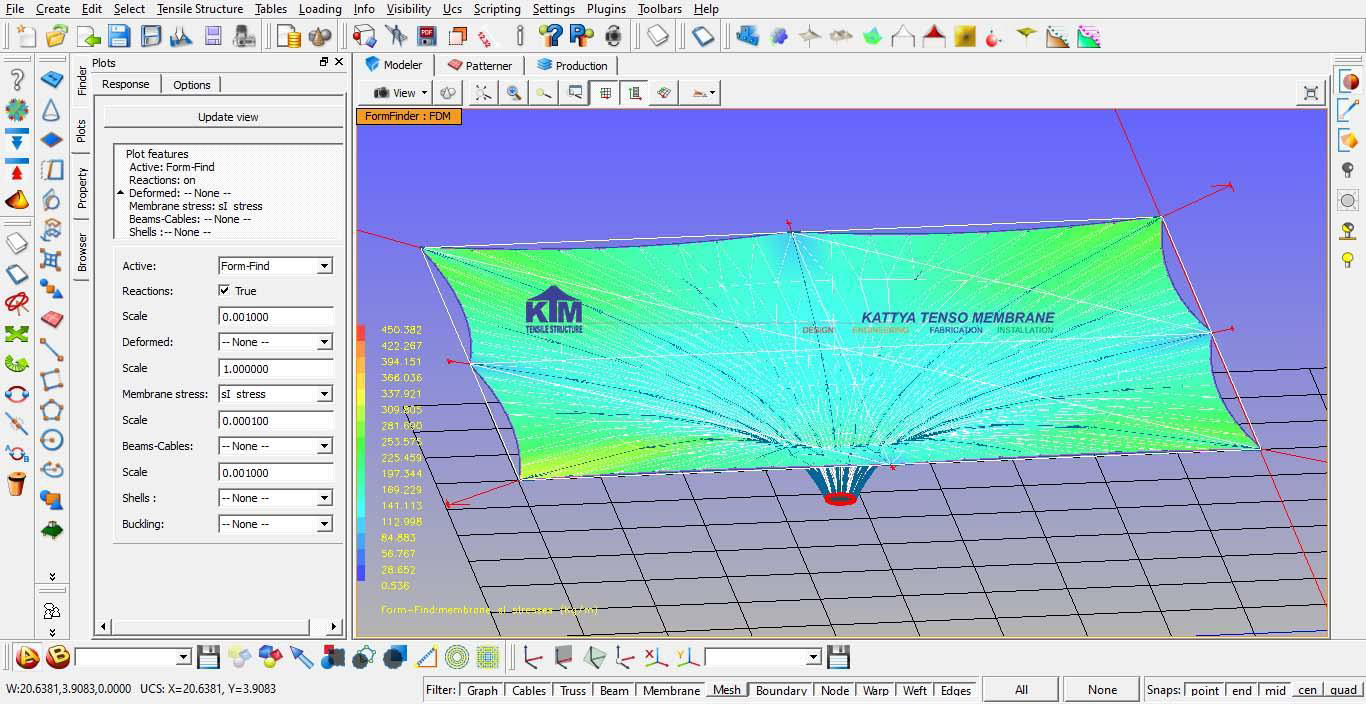 Desain Form Finding Patrening Tenda Kanopi Membran