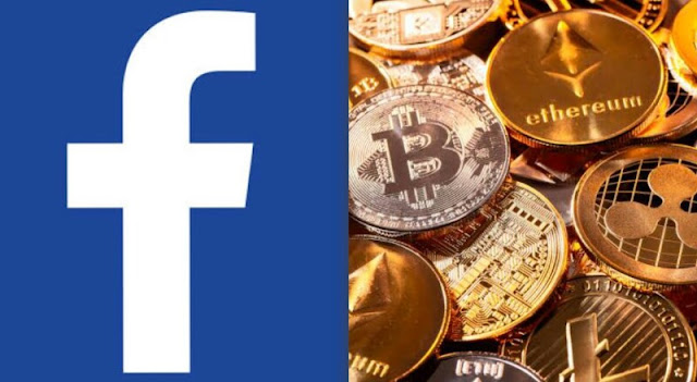 Alt: = "Facebook logo, and Bitcoin pictures"