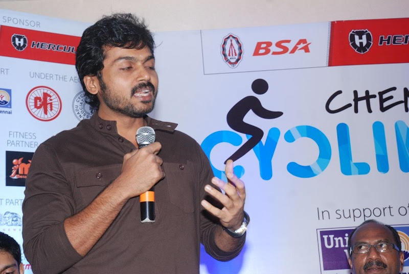 Actor Karthi Chennai Cycling  Launch Stills film pics