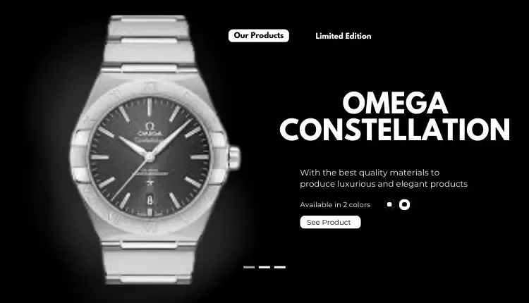 Omega Constellation platinum watch with a black background