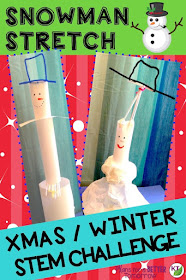 WINTER - CHRISTMAS STEM Challenge: In Snowman Stretch, students build a snowman designed for maximum height or volume. Comes with modifications for grades 2-8.