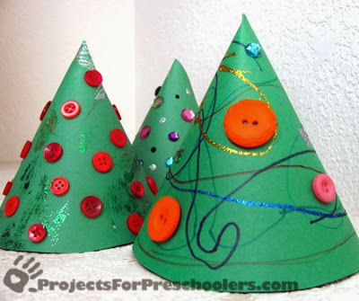 http://www.projectsforpreschoolers.com/paper-cone-christmas-trees/