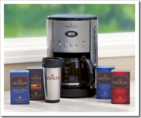 Gevalia Coffee Maker 19.95 and Four Boxes of Coffee and Travel Mug Free