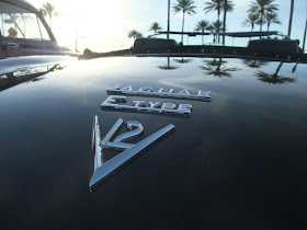 E type Jaguar, V12, black, convertable, car show, sun