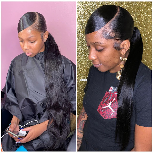 Side part weave ponytail for black hair