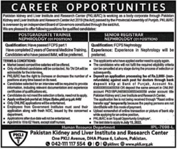 Pakistan Kidney And Liver Institute And Research Centre Jobs