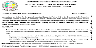 Junior Research Fellow CSE IT CS ECE Jobs in National Institute of Technology Raipur