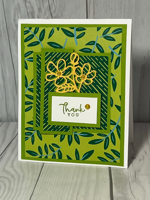 A card made during a mystery stamping session led by Sharon Armstrong