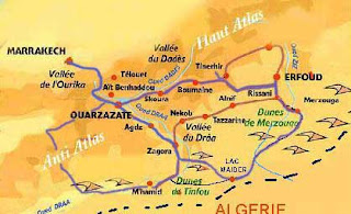 Mapa de la ruta de las 1000 kasbahs Marruecos.
